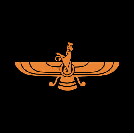 Zoroastrianism vector golden icon on black background. Parsi symbol icon.のイラスト素材
