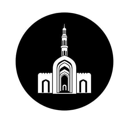 Sultan Qaboos Grand Mosque vector icon. Sultan Qaboos Grand Mosque vector illustration, Sultan Qaboos Grand Mosque front gate in black and white color.のイラスト素材