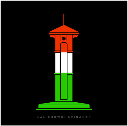 Lal chouk ghanta ghar in indian flag colors. Red square tower of Shrinagar in kashmir.のイラスト素材