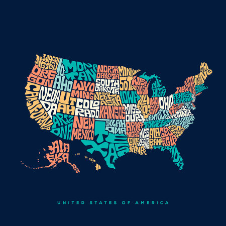 USA map typography. United States of America map typography art.のイラスト素材