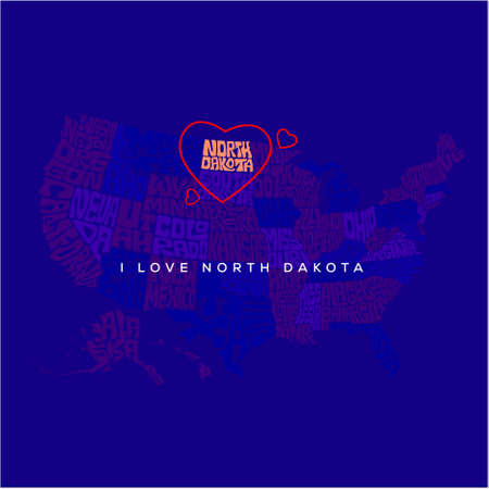 North Dakota state map Typography. USA map with app state name in background. I love North Dakota.のイラスト素材
