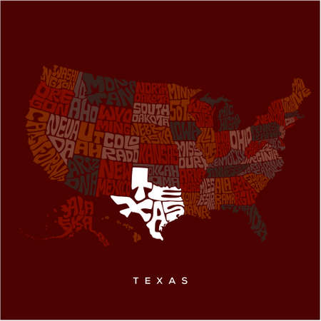 Texas Map typography. US map typography with all states name typography.のイラスト素材
