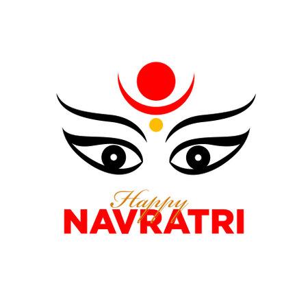 Happy Navratri Greetings with Durga face illustration.のイラスト素材
