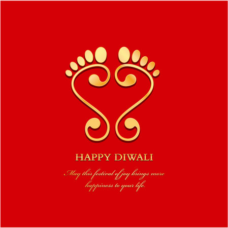 Happy Diwali Greetings with Lord Lakshami's golden footprint.のイラスト素材
