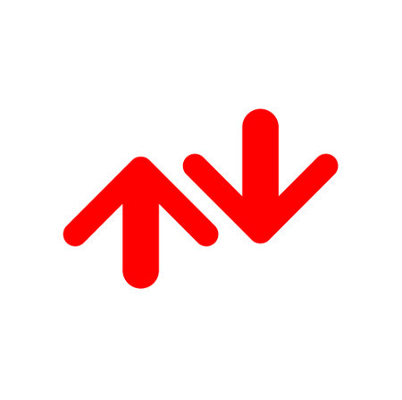 two red arrows up and down icon. Net up going icon.のイラスト素材