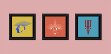 Three photo frames with abstract illustration work.のイラスト素材