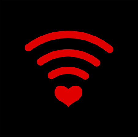 Red Valentine wifi vector symbol with red heart. Red heart wifi.のイラスト素材