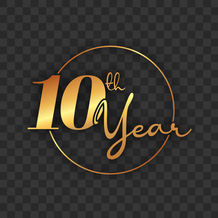 10th year typography in golden text png format.のイラスト素材