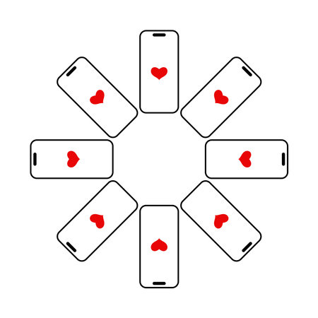 Red hearts and mobiles vector round design.のイラスト素材