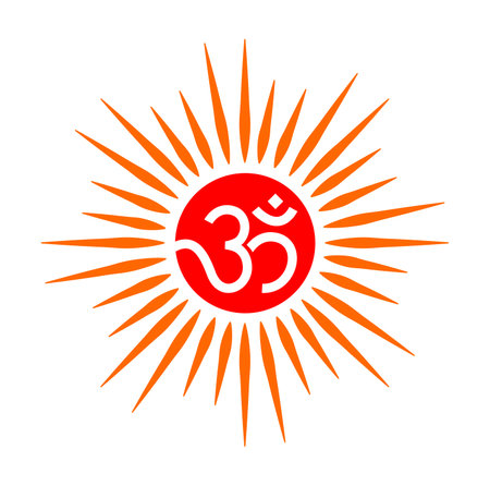 The Hindu holy Om sign vector with Sun rays.のイラスト素材