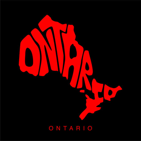 Ontario map lettering art. Ontario map typography on black.のイラスト素材