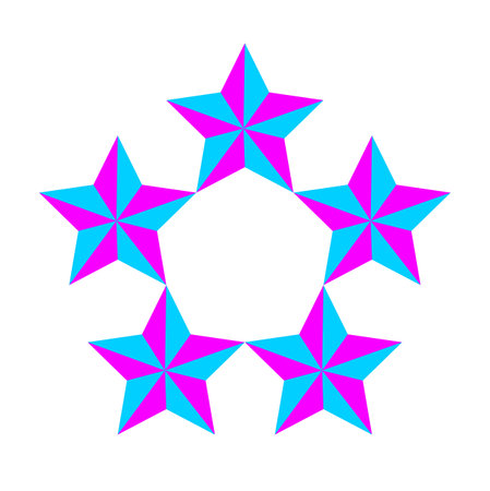 Blue and pink five vector stars icon. 5 stars illustration icon.のイラスト素材