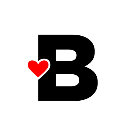 Letter B with red heart monogram. B heart icon.のイラスト素材