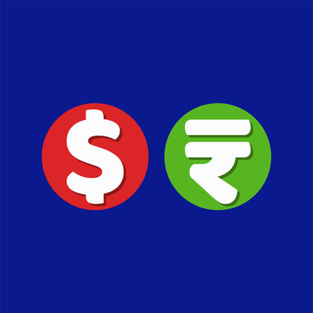 Dollar and Rupees symbols on blue background.のイラスト素材