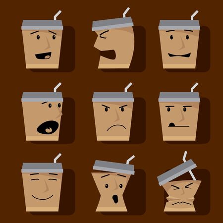 Coffee Cups Character elements icon setのイラスト素材