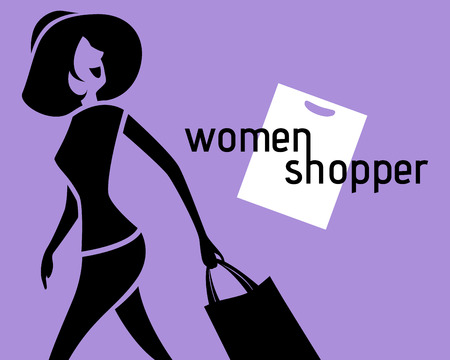 Silhouette women shoppers illustrationのイラスト素材