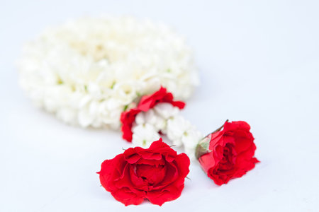Flowers garland with jasmine roses blurred, Thai traditional culture.の写真素材