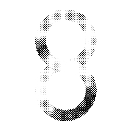 Abstract pattern, number eight Or the infinity symbol with halftone printing technic, vector illustration design.のイラスト素材