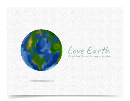 Globe painted with watercolors on paper and text, vector illustration and design.のイラスト素材