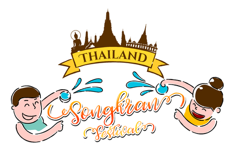 Songkran festival of Thailand, Vector illustration and design.のイラスト素材