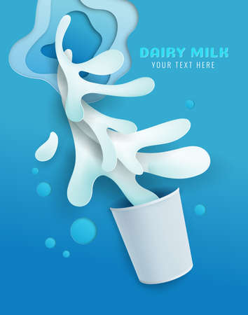 Advertisement of fresh dairy milk products On the design with paper cutting techniques, vector illustration and design.のイラスト素材