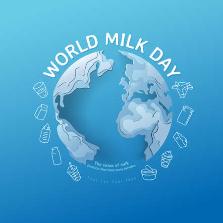 World milk day, pour milk on the world, concept for product of milk. vector illustration and design.のイラスト素材