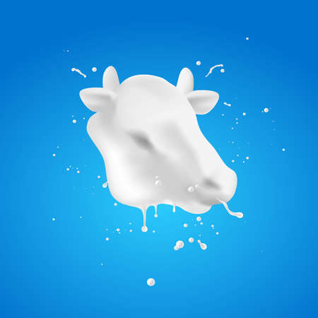 The head of an abstract cow with milk splash on the blue background, vector illustration and design.のイラスト素材
