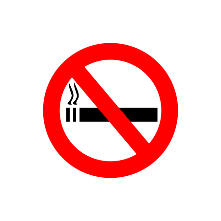 Icon: no smoking. Black cigarette in a red prohibition signの写真素材