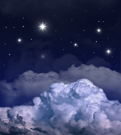 Dark night with many stars and clouds. Pole starの写真素材