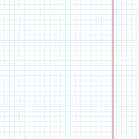 Empty white checkered school notebook sheet with red margin backgroundの写真素材
