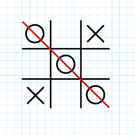 Tic tac toe game on checkered notebook sheetの写真素材