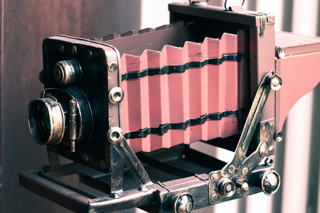 Metallic model of an old 19 century photo cameraの写真素材