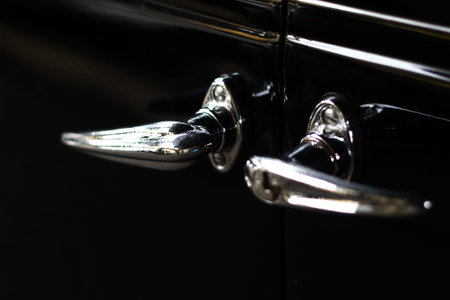 POLAND, OTREBUSY, 31 March 2017: Old classic Aston Six car, close up on door handlesのeditorial素材