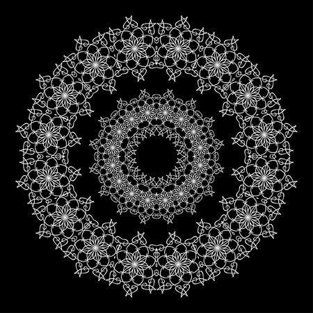Circular White Lace Ornament on a Black Backgroundのイラスト素材