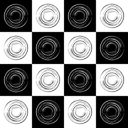 Seamless pattern of stylized grunge checkers on black and white background. Abstract vector modern wallpaper. Can be used for graphic design, pattern fill, packaging, clothing, printing on surfaces.のイラスト素材
