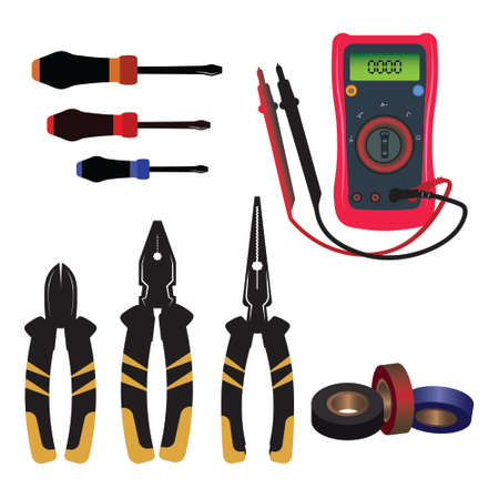 Electronic Vector set illustration of multimeter, pliers and moreのイラスト素材