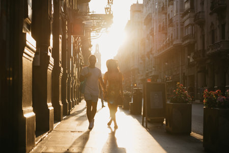 A girl in a hat and a yellow dress with a plunging neckline and her boyfriend with a beard are...