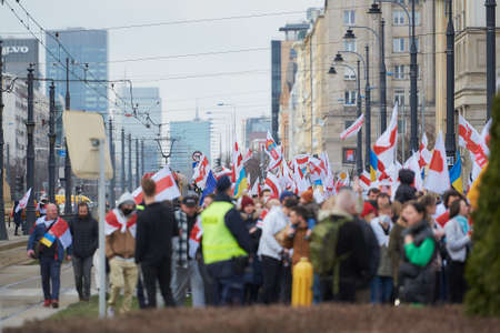 Warsaw, Poland - March 26, 2022: Belarus Freedom Dayのeditorial素材