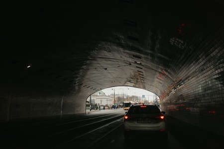WARSAW, POLAND - APRIL 03, 2022: View in the tunnel under the Castle Squareのeditorial素材