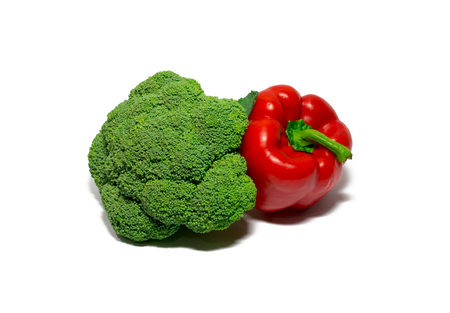 broccoli and red bell pepper isolated on white background. food, object.の写真素材