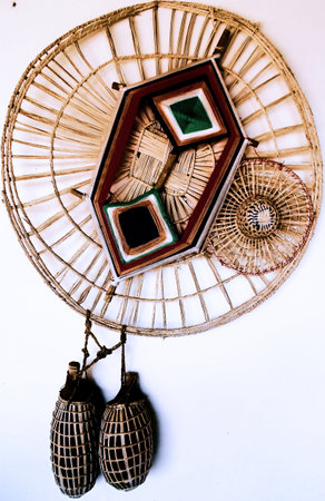 Traditional craftsmanship of the American South tribe handcrafted; piece of crafts that decorates the walls of an old colonial houseの写真素材