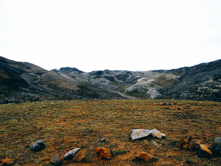 Capture of a mountainous landscape, evoking grandeur and majesty. Series that allows visualizing aspects of nature in its different facets: joyful, sad, gray, bright. Each moment has its own image.の写真素材