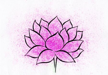 Lotus flower watercolor hand-drawn paintingの写真素材