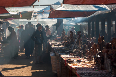 INLE LAKE, MYANMAR - DEC 31: Local morning market of Burmese on December 31, 2010 in Inle, Myanmar, Inle is famous for the tourism to visit Inle lake which is the second largest lake in Myanmar.のeditorial素材