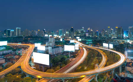 Elevated highway The curve of the bridge in Bangkok cityscape, closely the business district.の写真素材
