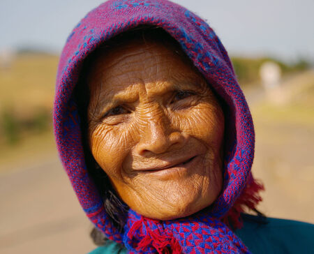 DALAT - JAN 29 : The face of Undefined Very old woman at langbiang, dalat, vietnam on January 29, 2009. Only 12km from the central of Dalat, you will see Lang Biang Mountains のeditorial素材