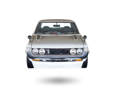 vintage white color car on white backgroundの写真素材