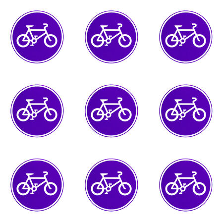 bicycle sign with blue color on white backgroundの写真素材