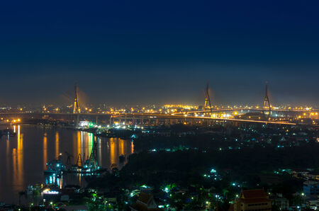The Bhumibol Bridge at twilight, thailandの写真素材