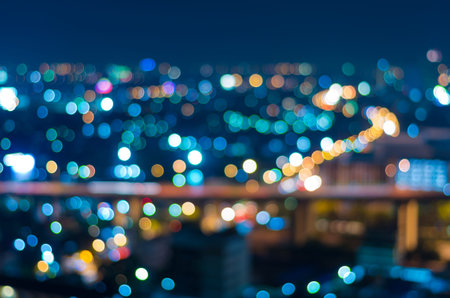 Bangkok cityscape at twilight time, Blurred Photo bokehの写真素材